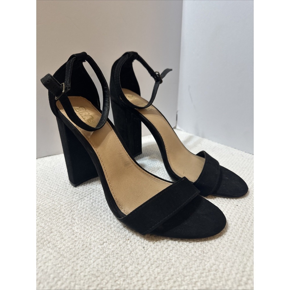 Brash Houston Block High Heel Black Women's Size 9 Faux Suede Open Toe Strapy